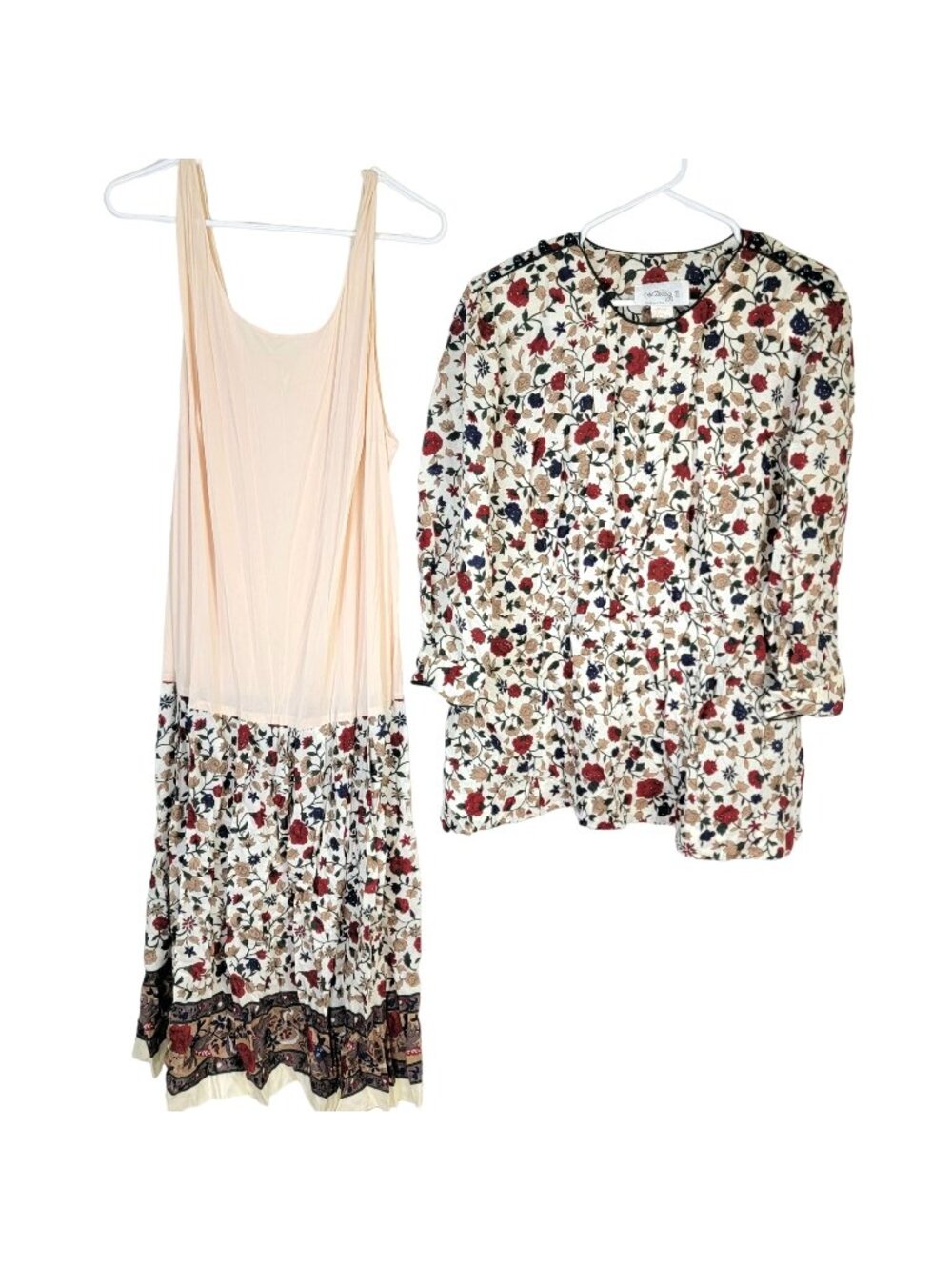 Lanz Vintage 90s Dress Set Women Plus 22W Floral Blouse Top Midi 22 Formal Work